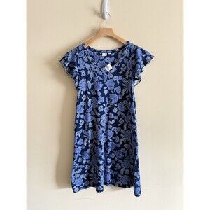 Gap Short Sleeve Flutter Shift Dress Navy Blue Floral Print Womens M Cottage NWT